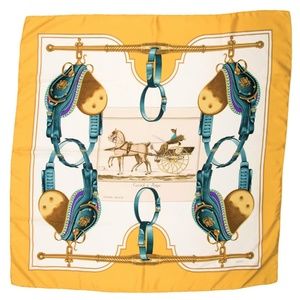 HERMES Scarf 100% Silk "Carrick a Pompe" Yellow